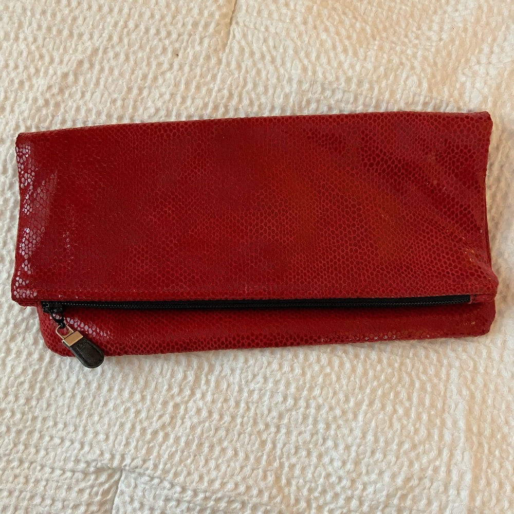 Red Leather Envelope Clutch by Dero Rocco D Amelio